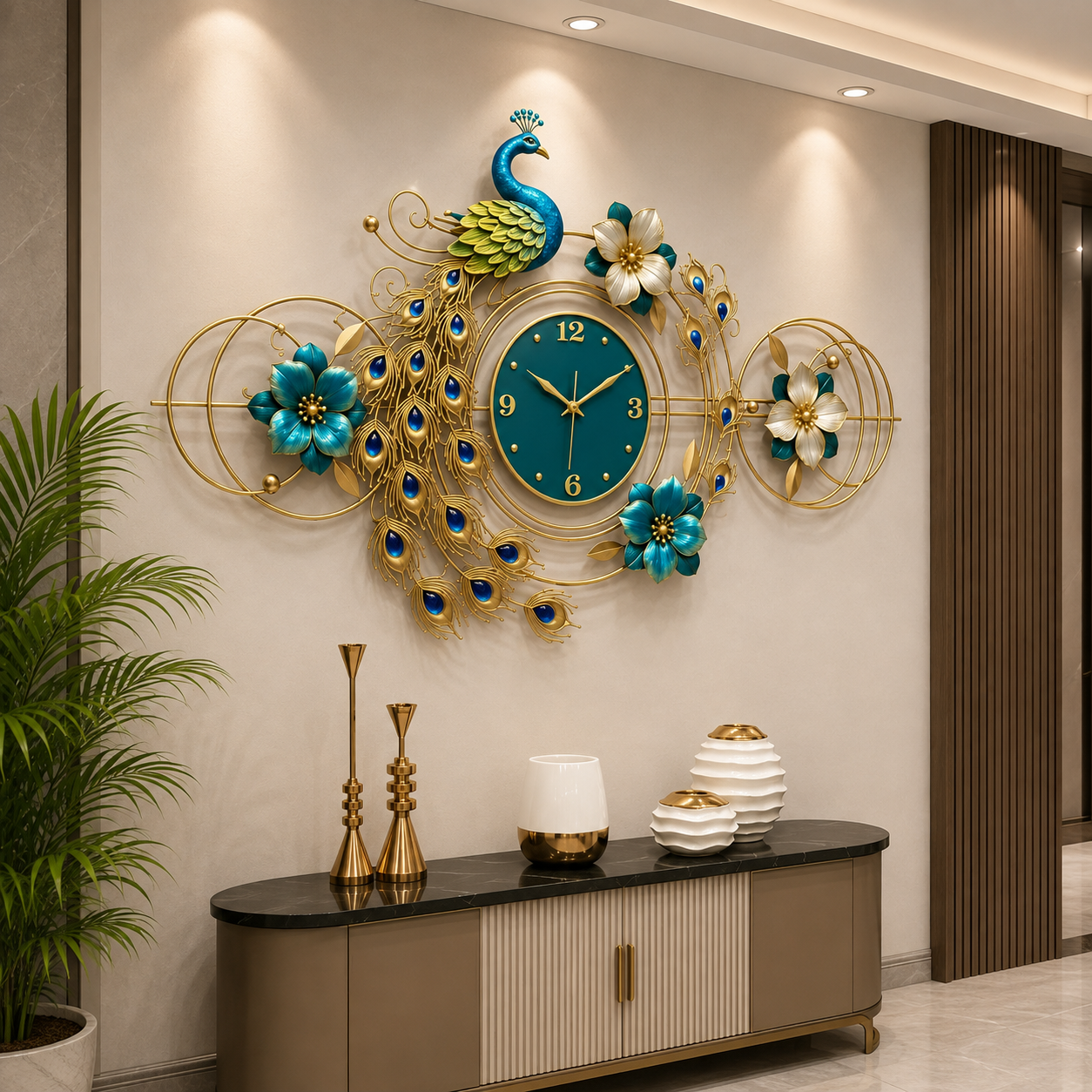 Peacock Wall Clocks Artistic Blooming Elegant Decorative Timepiece
