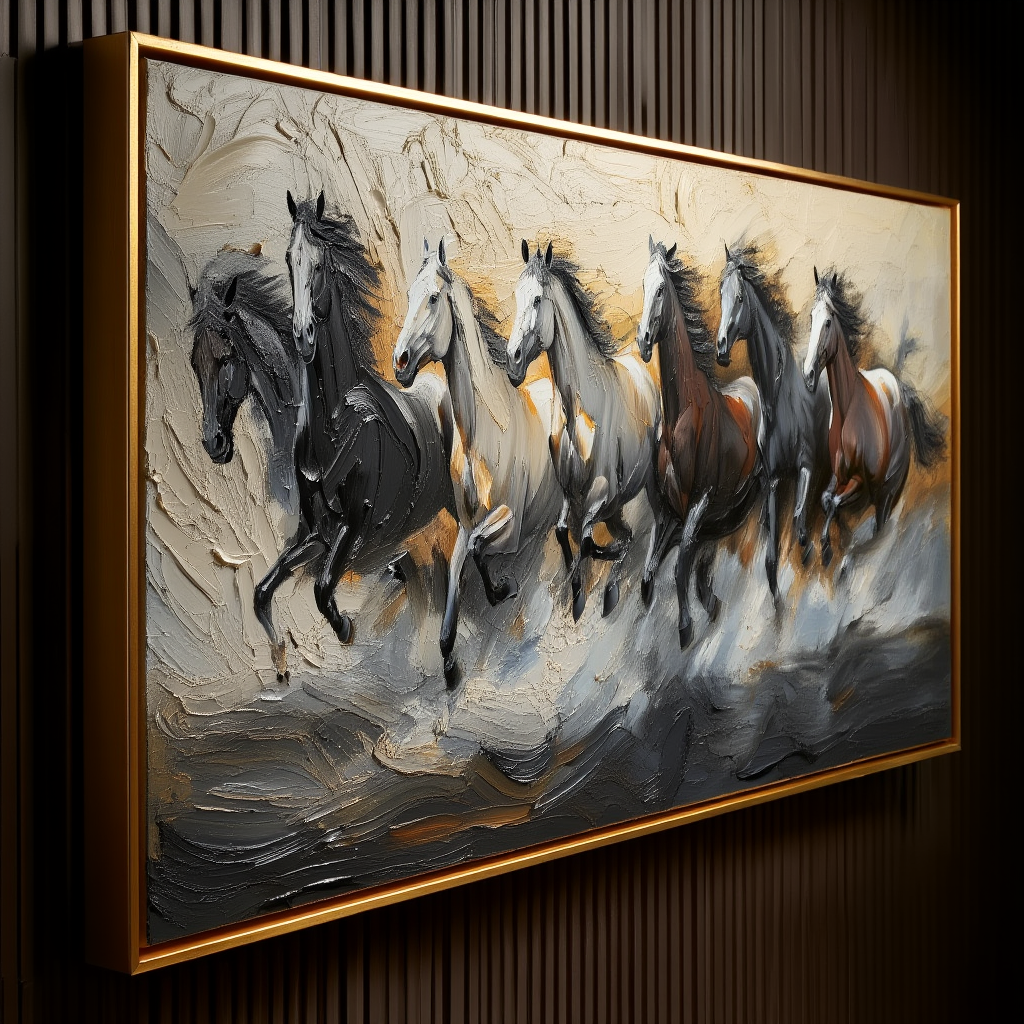 Crystal Paintings Torrent of Power: Dynamic Seven Horses Crystal Art