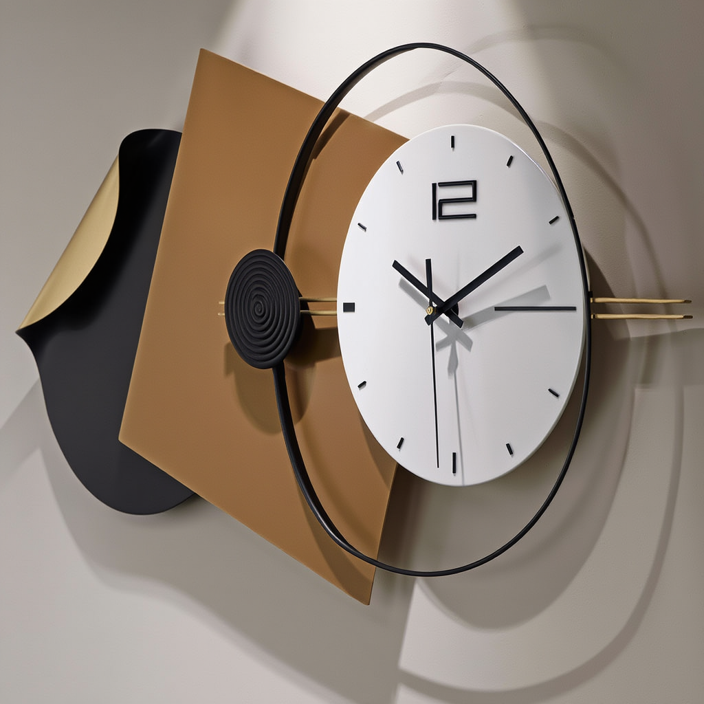 Black, Brown & White Abstract Metal Wall Clock
