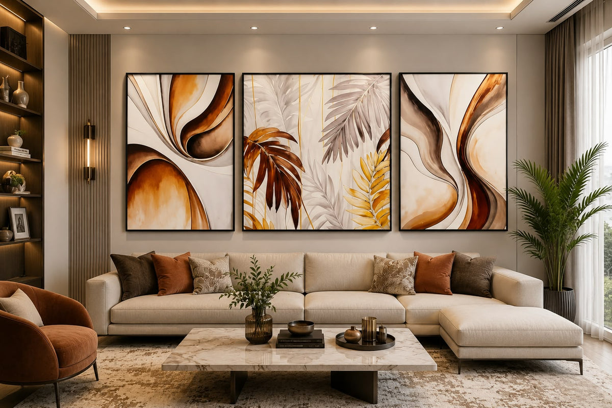 Premium Leather Wall Painting Set of 3
