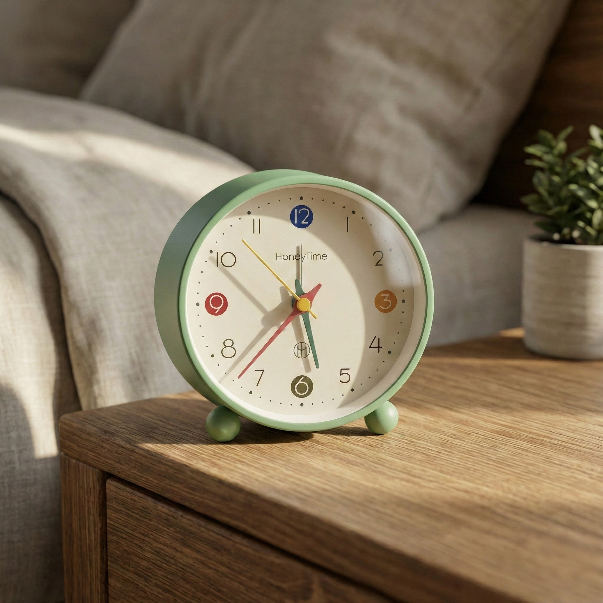Table Clock Vibrant Minimalist Round Analog Alarm Clock - Single Bell