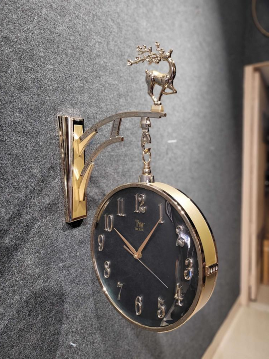 Elegant Double-Sided Wall Clock with Decorative Deer Accent