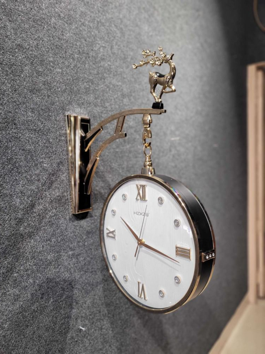 Art Deco Reindeer Accent Double Dial Wall Clock