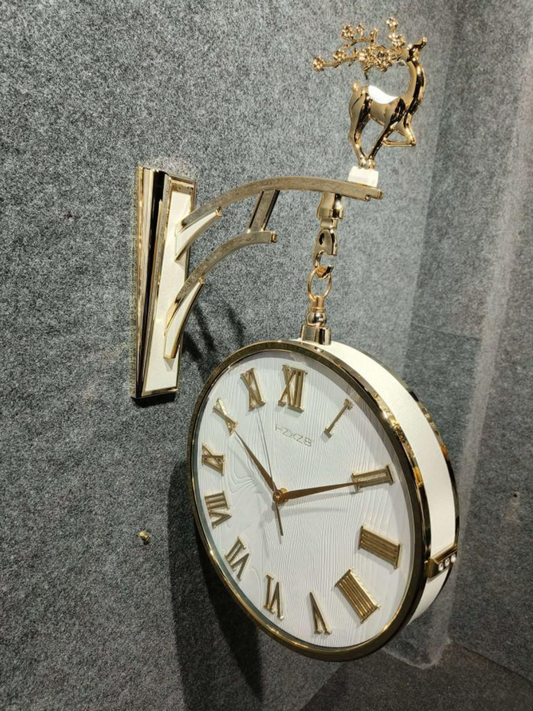 Elegant Dual-Faced Wall Clock with Decorative Deer Accent
