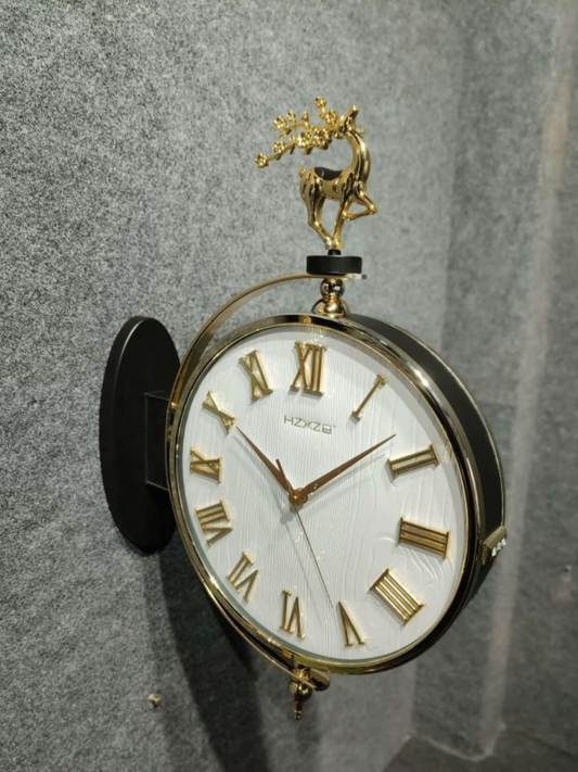 Vintage Double-Sided Wall Clock with Deer Accent & Roman Numerals
