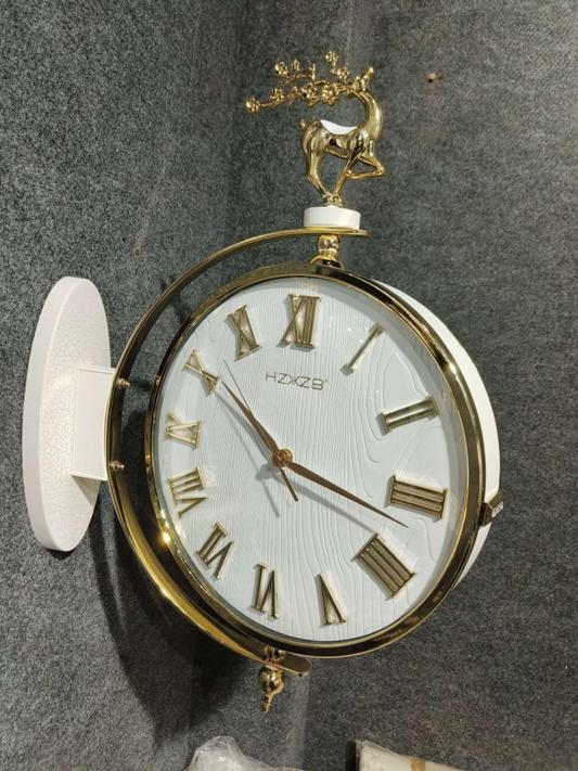 Dual Dial Hanging Wall Clock Vintage Dual Face Station Clock with Stag Mount