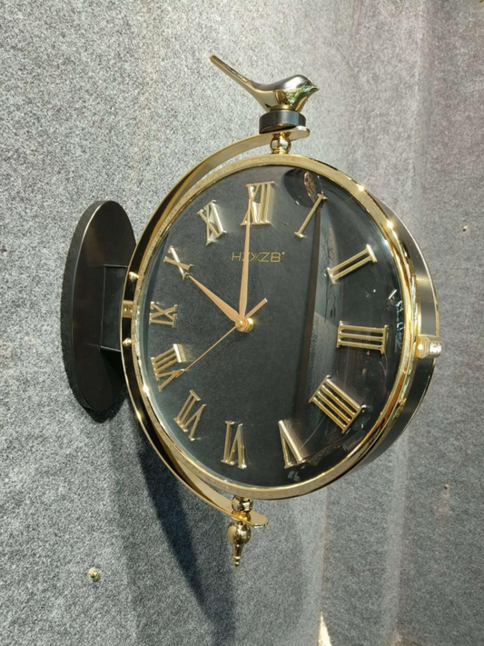 Dual Dial Hanging Wall Cloc Elegantk with Bird Finial