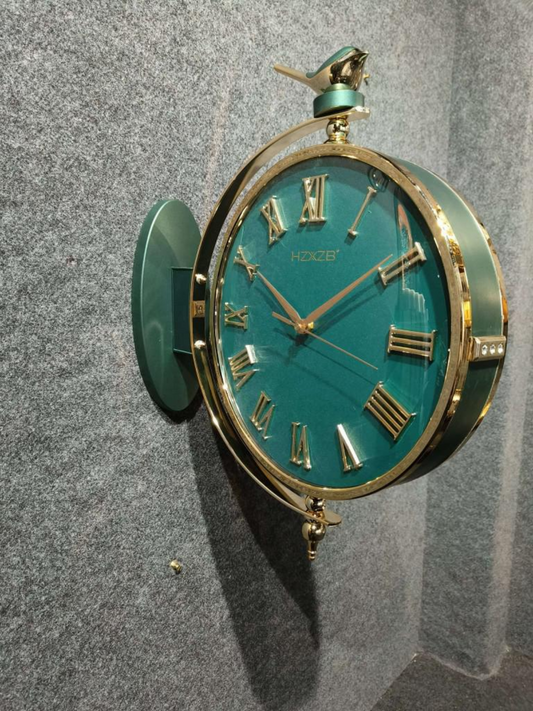 Rotating Dual Dial Wall Clock with Bird Finial (likely a decorative wall clock)