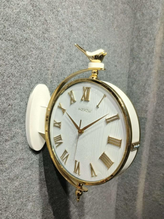 Dual Dial Hanging Clock Rotating with Bird Accent