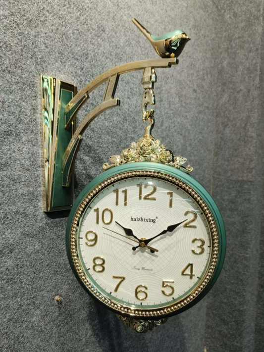 Dual Dial Hanging Clock Modern Double Sided Wall Clock with Bird Accent
