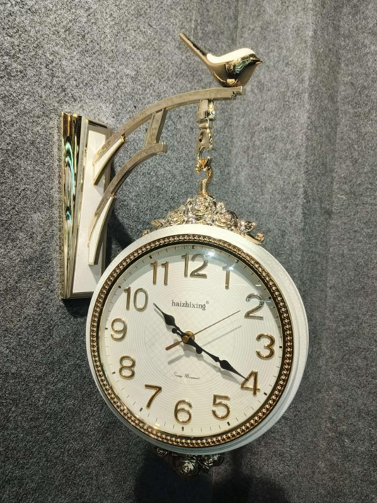 Dual Dial Hanging Clock Vintage Style Double Sided Station Wall Clock with Bird Accent