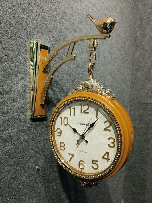 Dual Dial Hanging Clock Double Sided Vintage & Style Station Clock with Decorative Bird