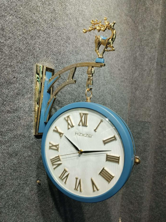 Dual Dial Hanging Clock Vintage Style Double-Sided Station Clock with Deer Accent
