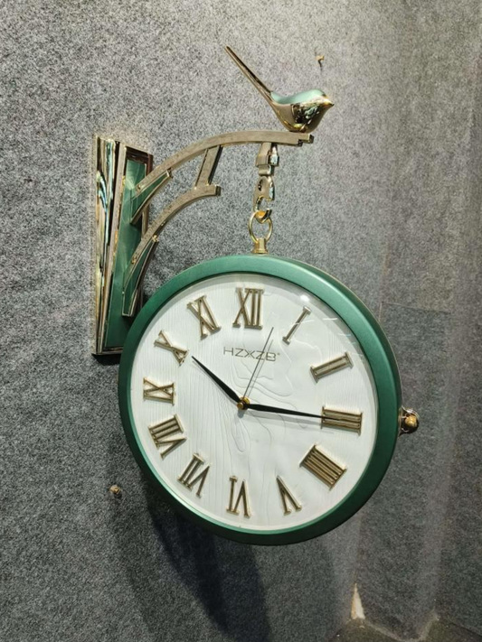 Veridian Aviary Double-Sided Station Clock with Bird Accent