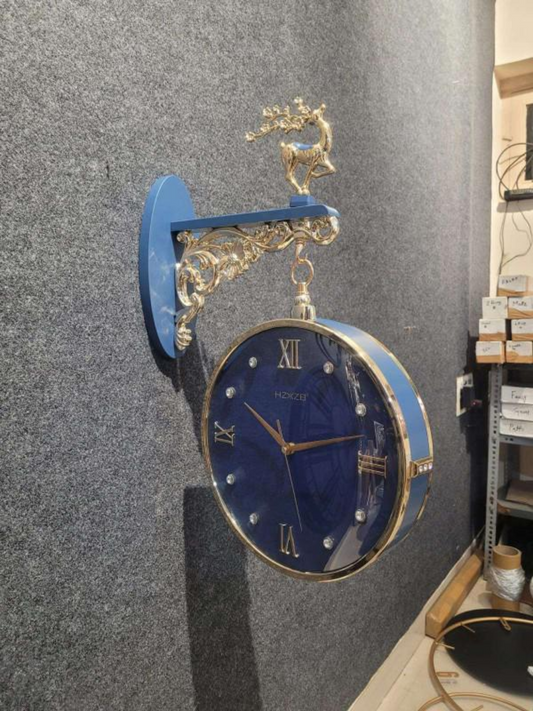 Azure Stag Timekeeper Double-Sided Station Clock with Deer Accent