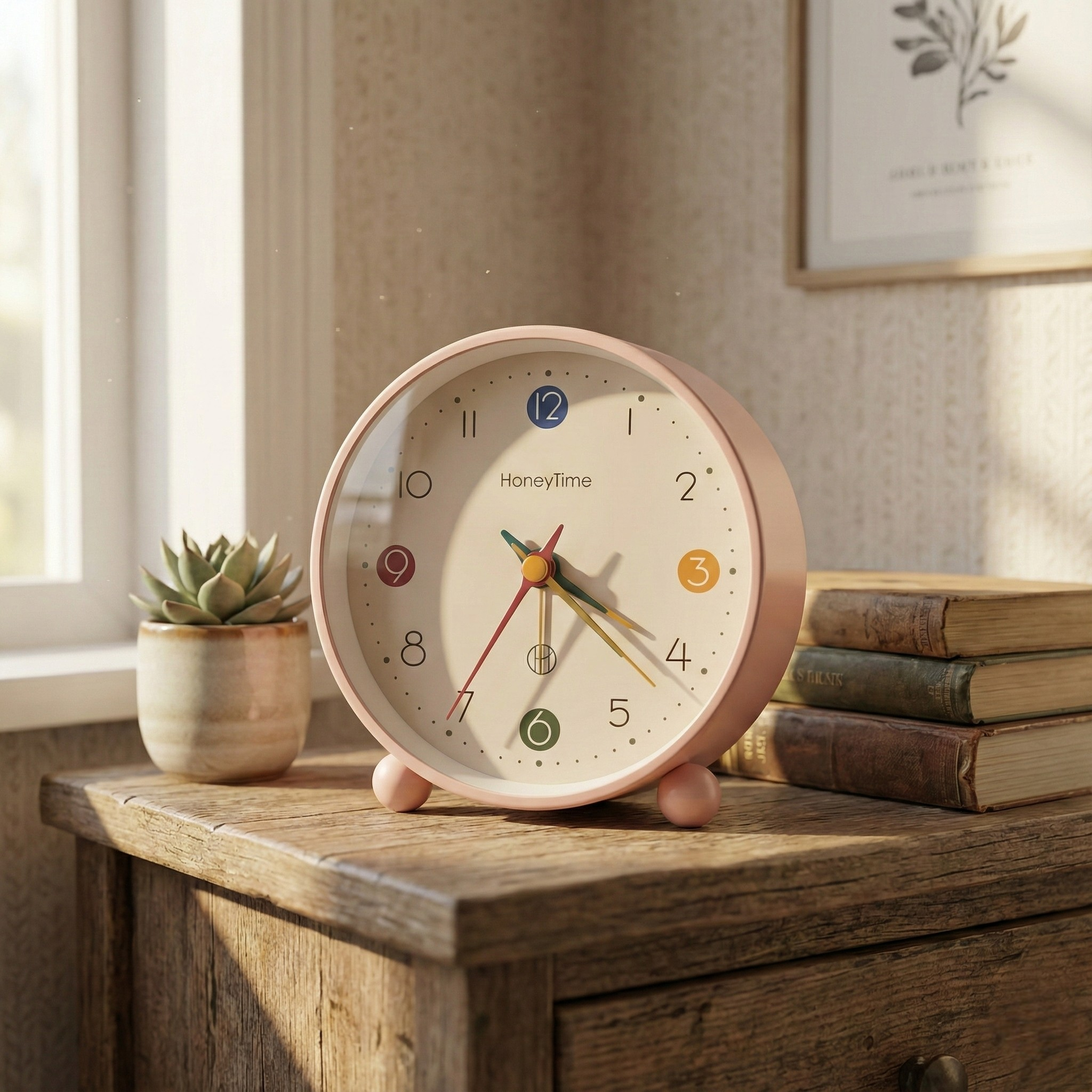 Table Clock Vibrant Minimalist Round Analog Alarm Clock - Single Bell
