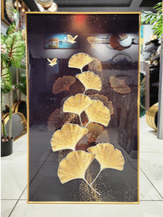 Crystal Paintings Golden Ginkgo Elegance Crystal Wall Arts