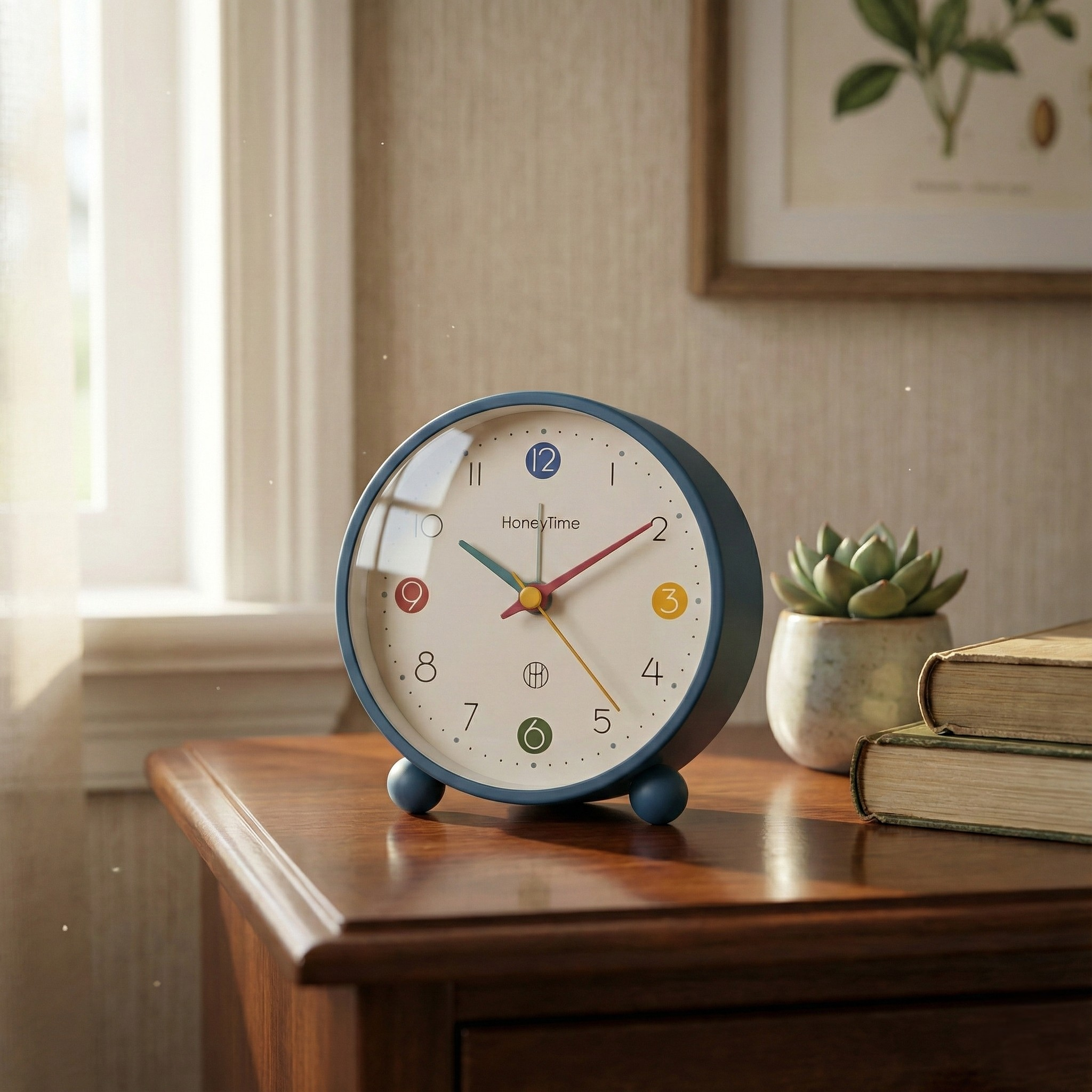 Table Clock Vibrant Minimalist Round Analog Alarm Clock - Single Bell