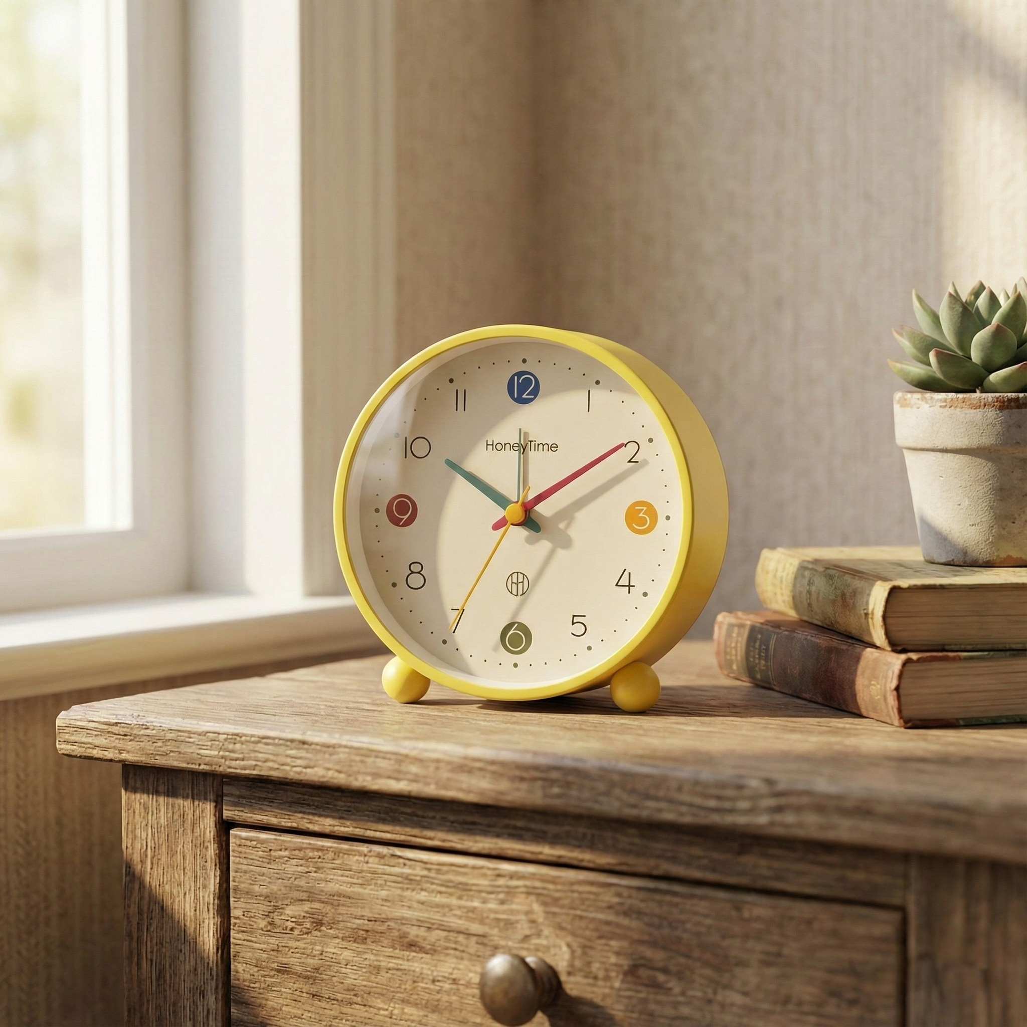Table Clock Vibrant Minimalist Round Analog Alarm Clock - Single Bell