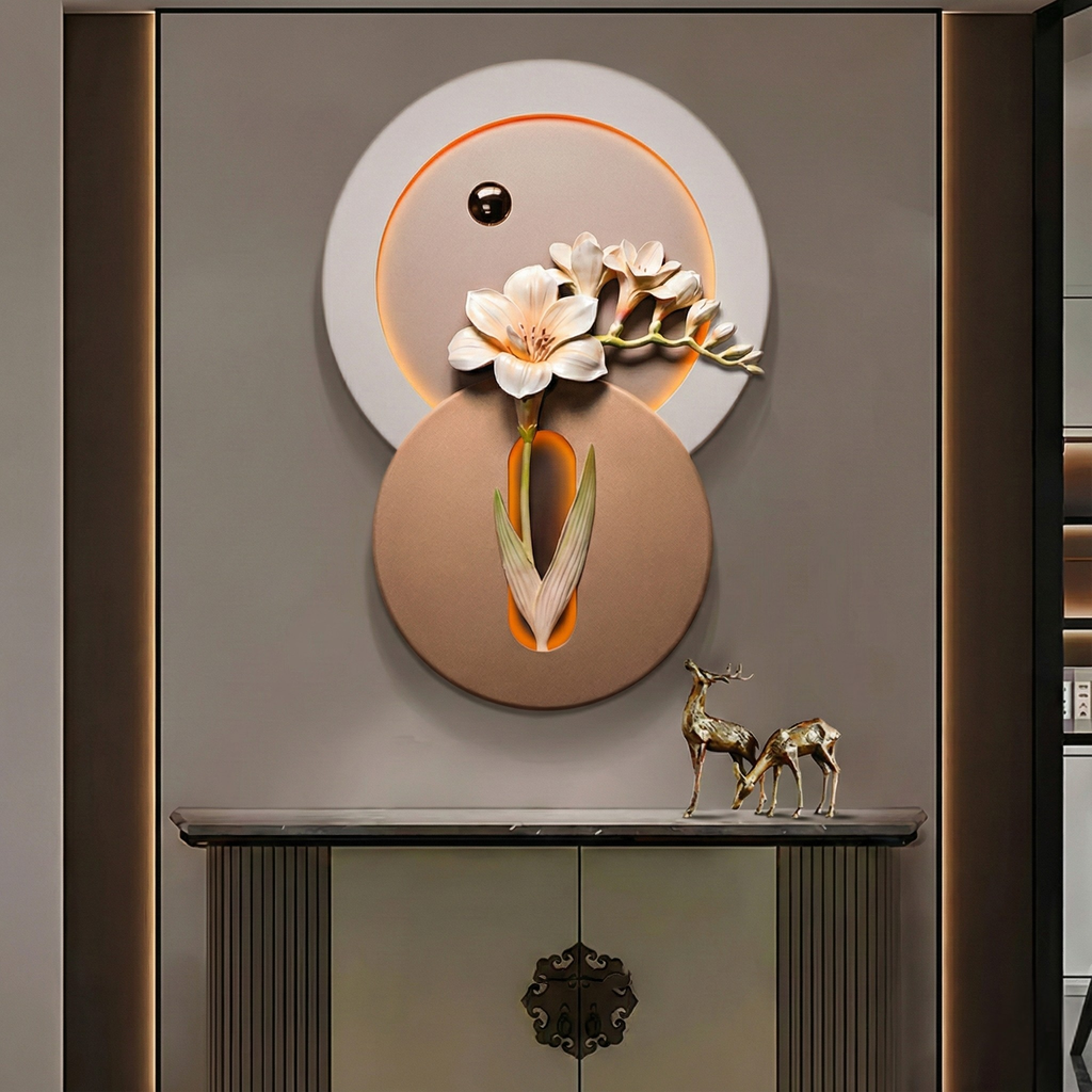 3D Modern Wall Art Panel – Abstract Floral Metal & Resin Sculpture