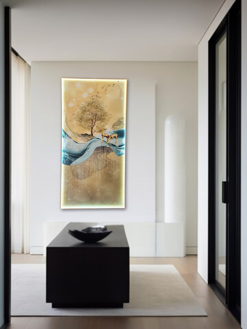 LED Crystal Paintings Modern Crystal Painting Set with Metal Framing Golden Frame, Crystal & Glass Work - LED Light