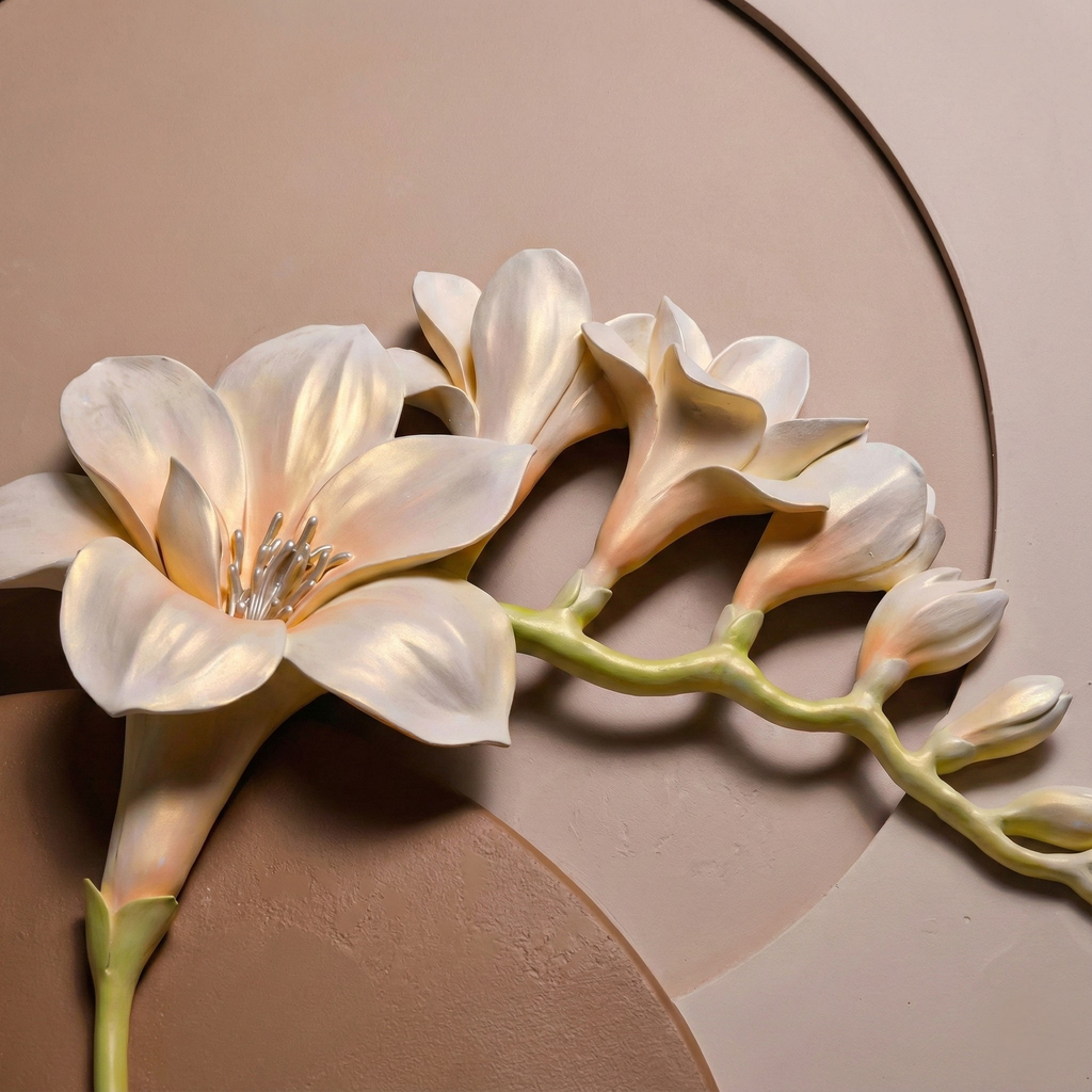 3D Modern Wall Art Panel – Abstract Floral Metal & Resin Sculpture