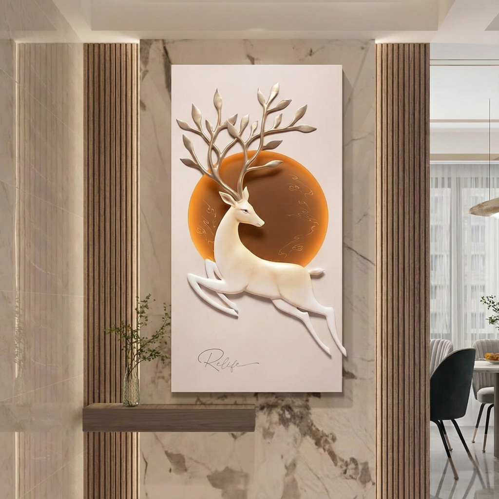 3D Golden Deer Wall Art – Luxury Resin & Metal Sculpture Panel