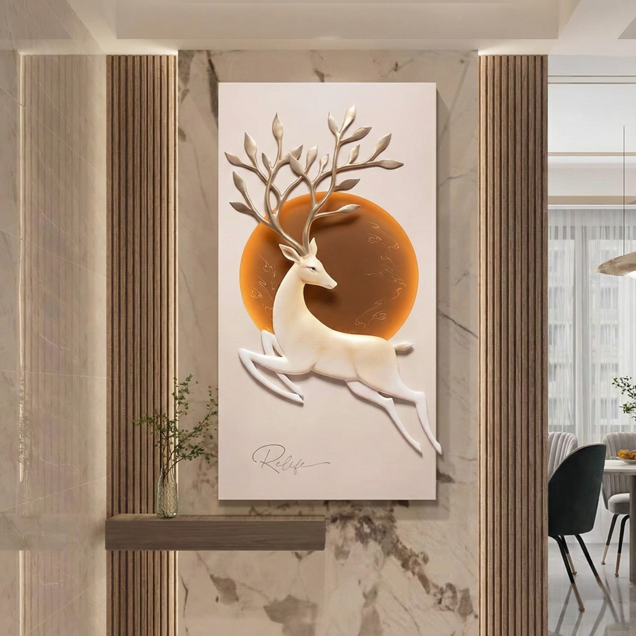 3D Golden Deer Wall Art – Luxury Resin & Metal Sculpture Panel
