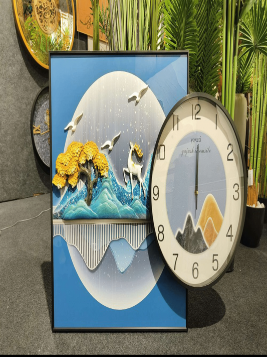 Premium Wall Clocks Serene Scapes Clock Abstract Mountain & Deer Design