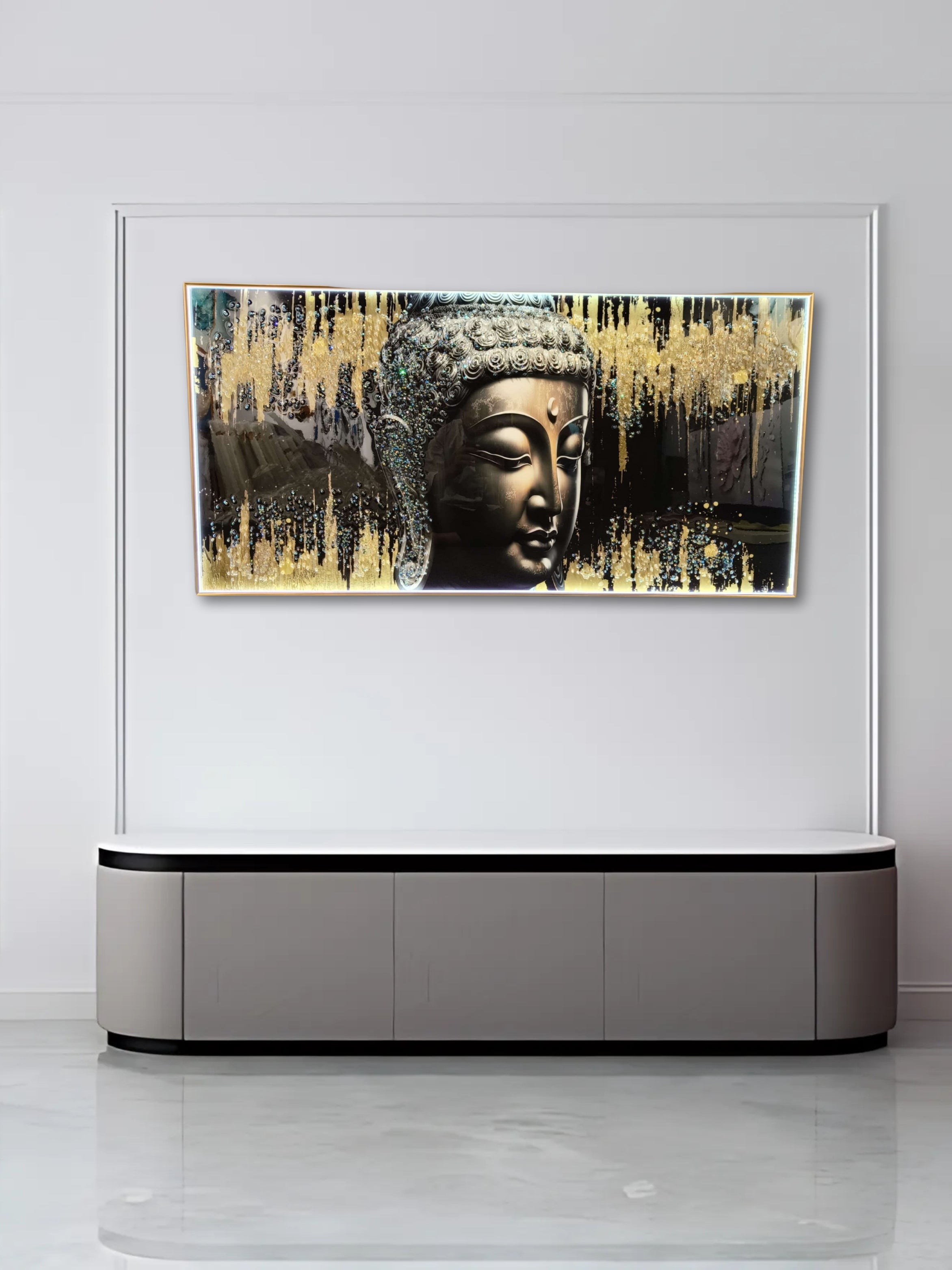LED Crystal Paintings Buddha crystal painting with metal frame Led