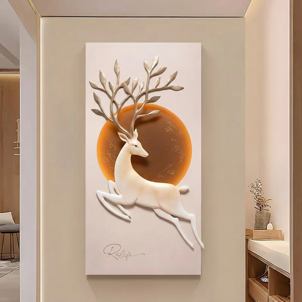 3D Golden Deer Wall Art – Luxury Resin & Metal Sculpture Panel