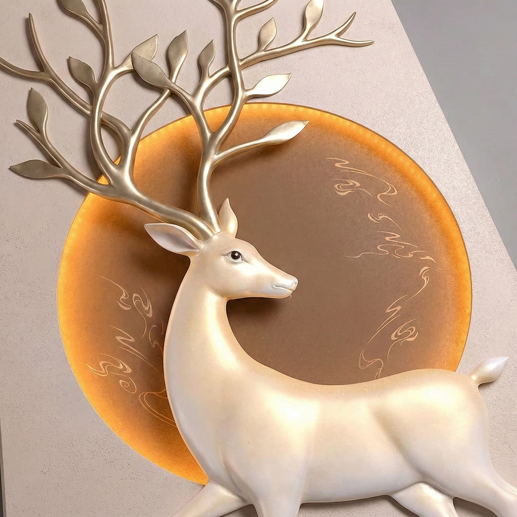 3D Golden Deer Wall Art – Luxury Resin & Metal Sculpture Panel