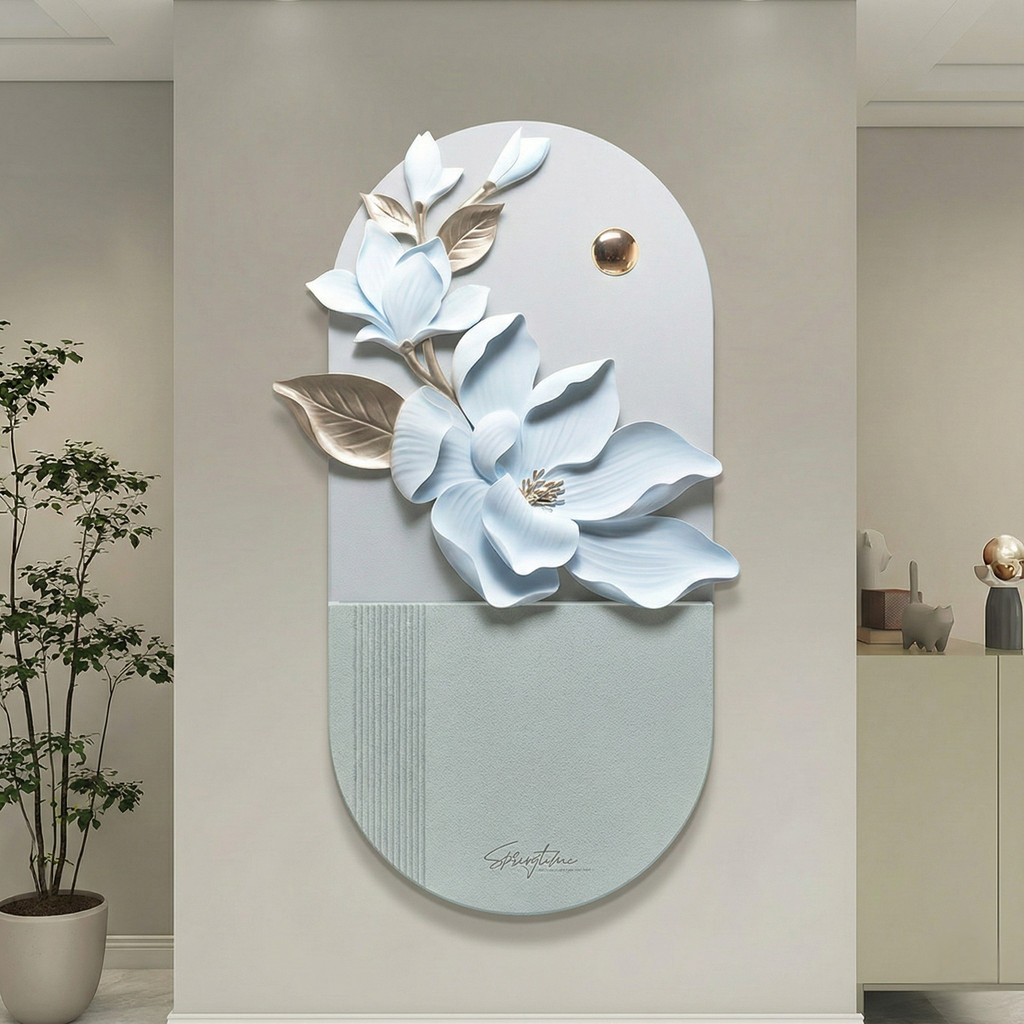3D Magnolia Flower Wall Art – Luxury Resin Floral Relief Panel
