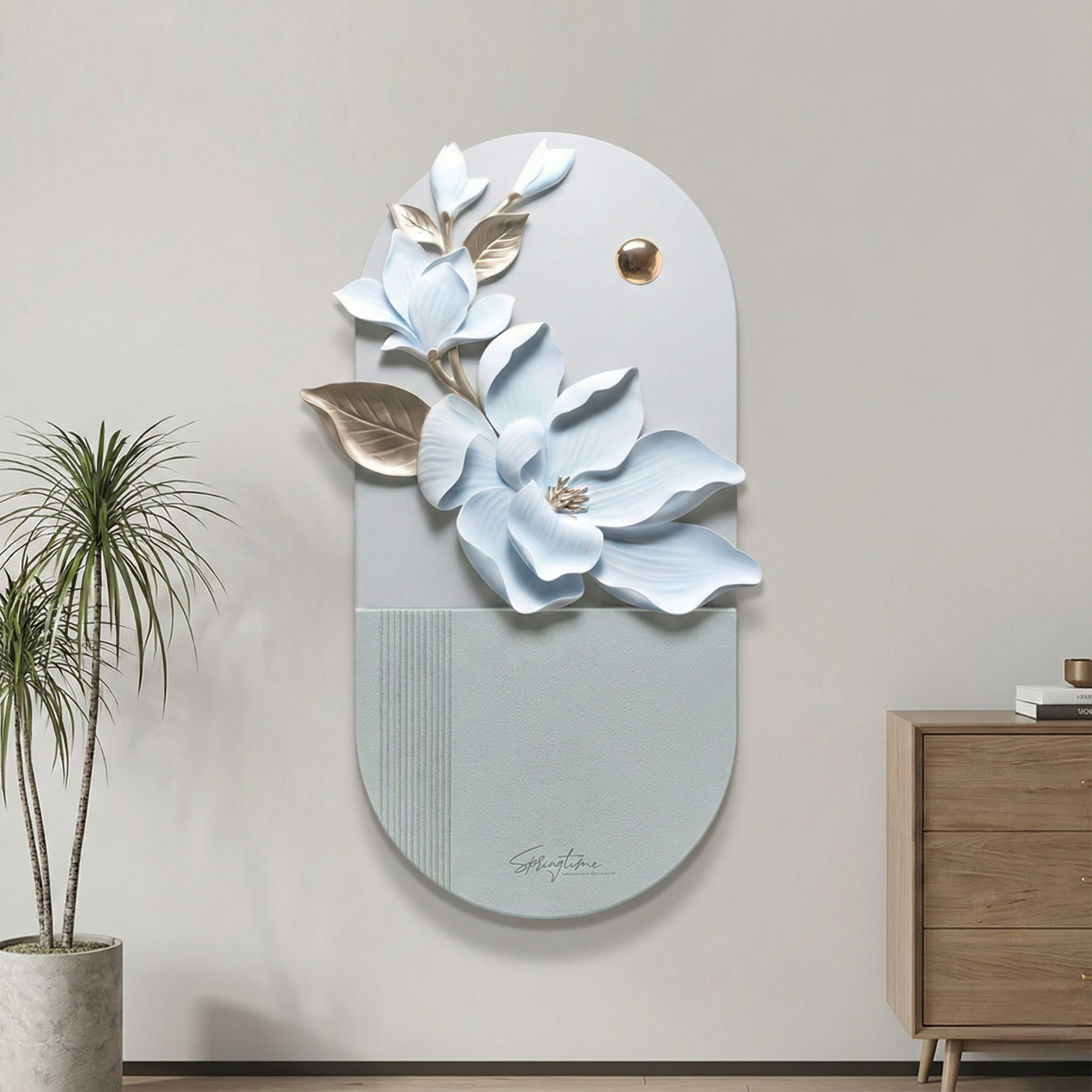 3D Magnolia Flower Wall Art – Luxury Resin Floral Relief Panel