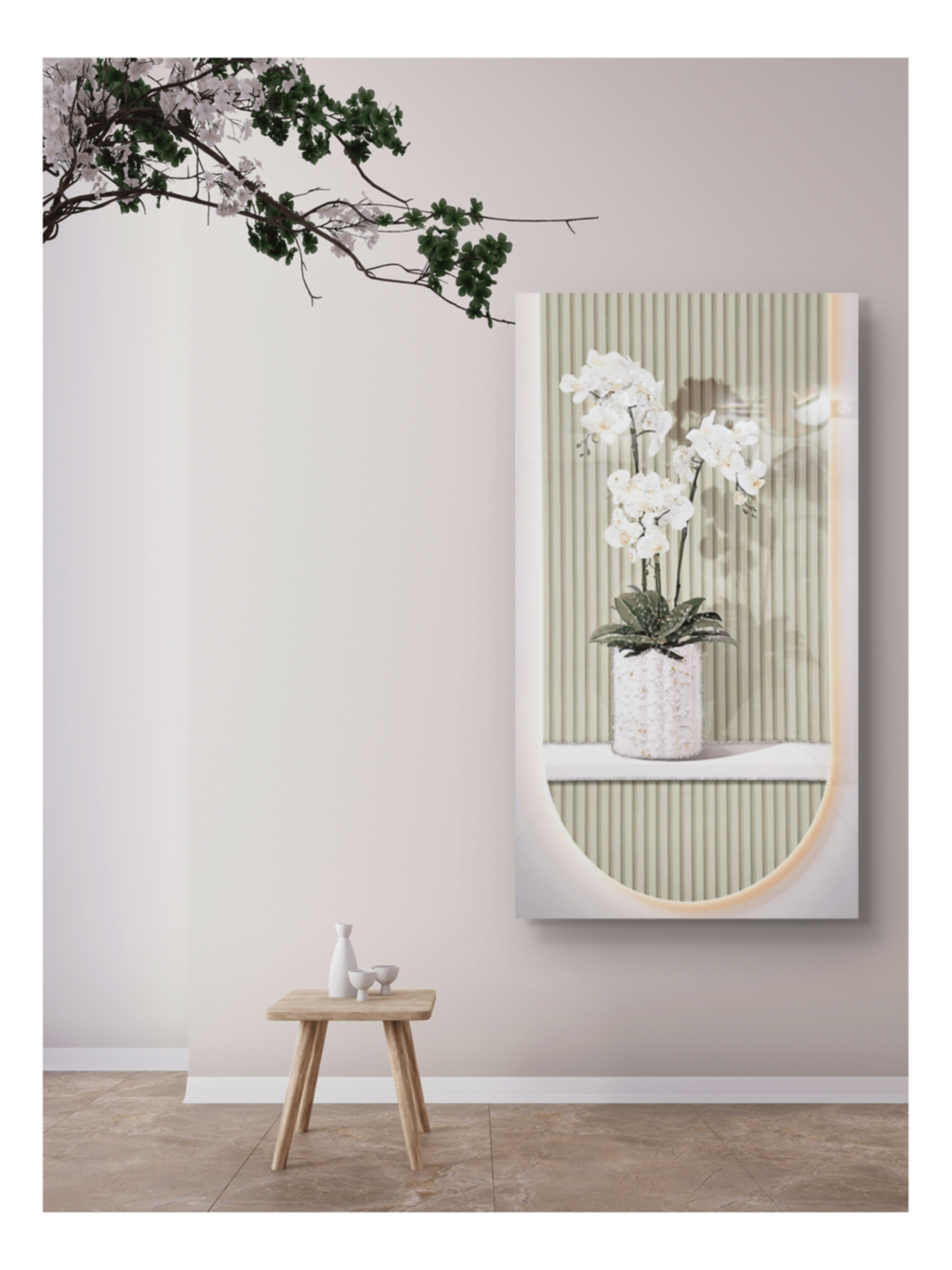 Crystal Paintings Serene White Orchid Crystal Embellished Wall Arts