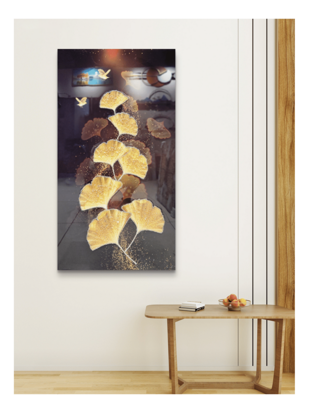 Crystal Paintings Golden Ginkgo Elegance Crystal Wall Arts