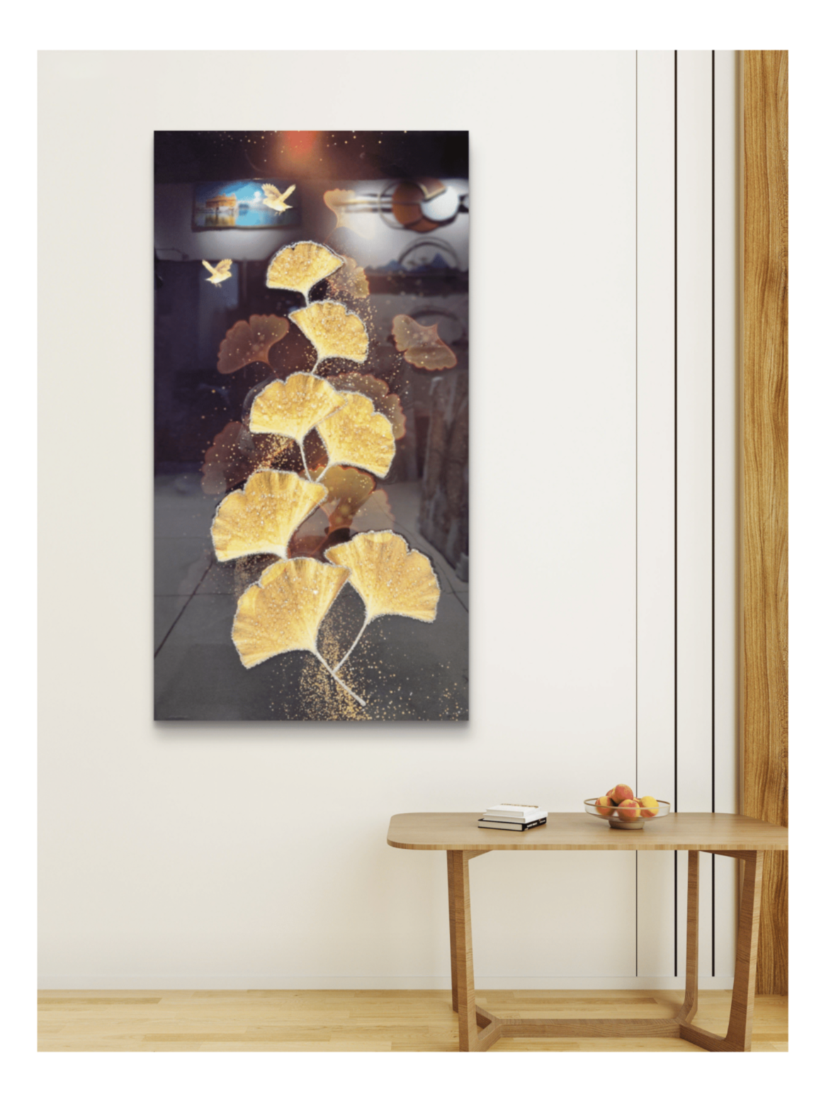 Crystal Paintings Golden Ginkgo Elegance Crystal Wall Arts