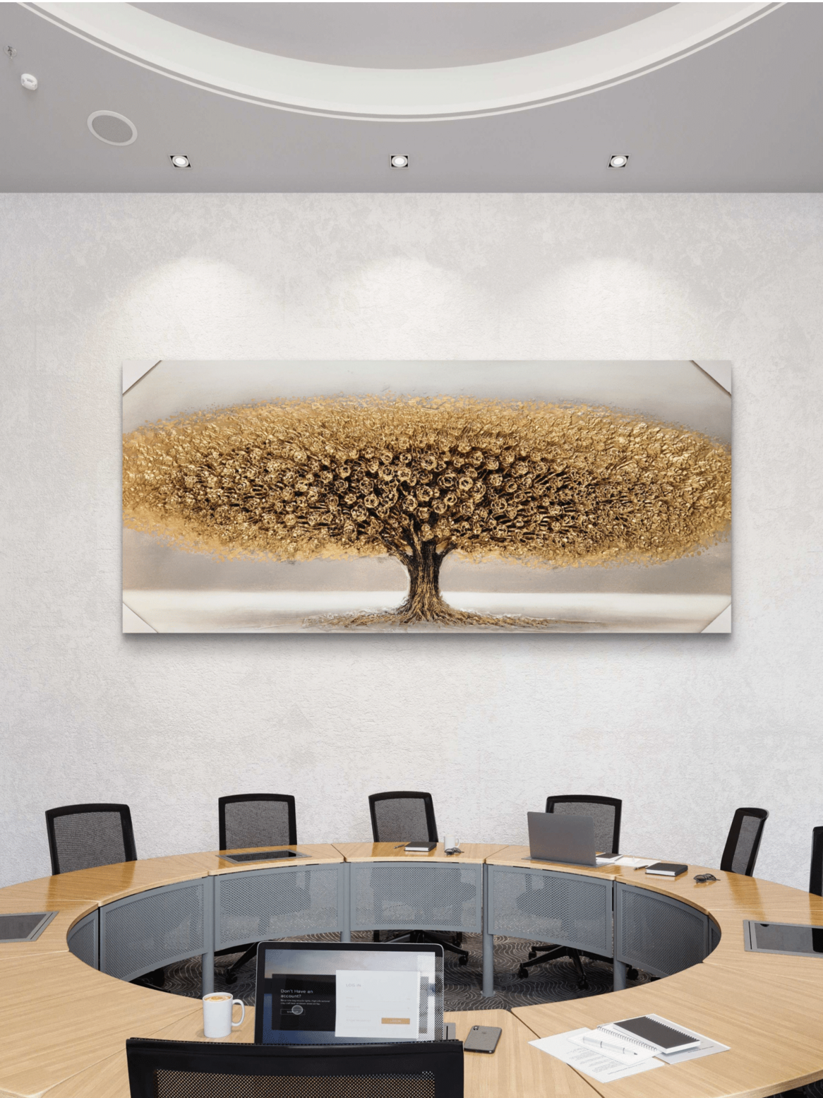 Canvas Paintings Kayra Decor Handmade Embossed Golden Tree with Wooden Frame