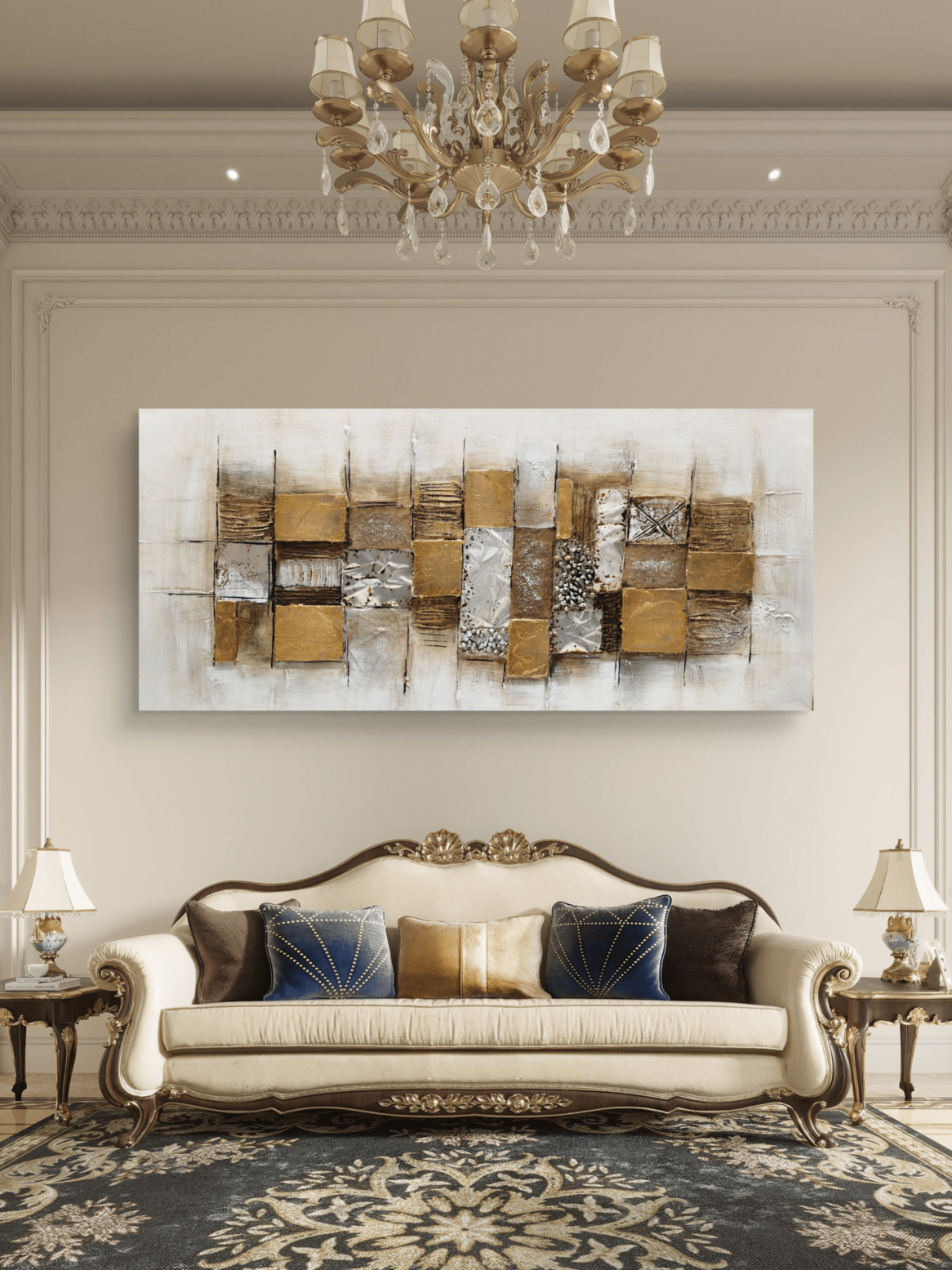 Canvas Paintings Glimmering Grid Abstract Metallic Accent Paintings