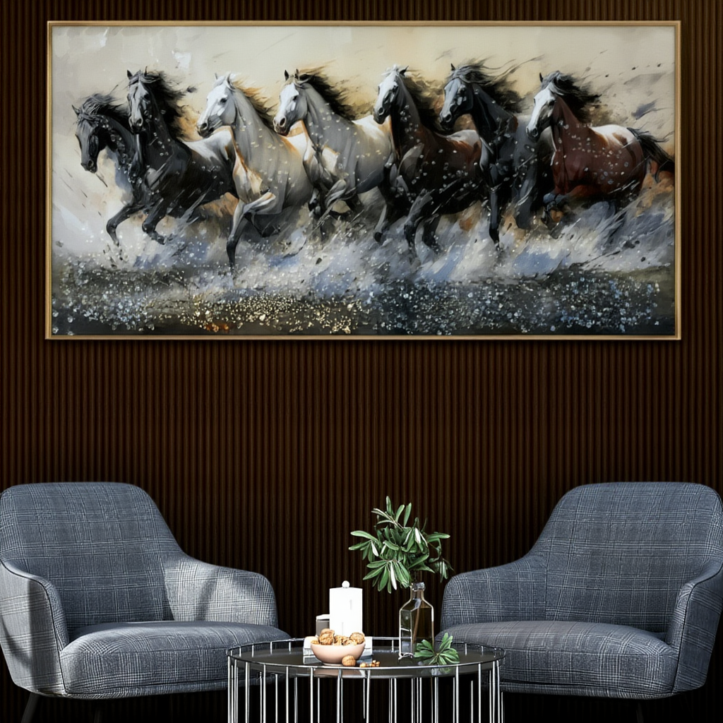 Crystal Paintings Torrent of Power: Dynamic Seven Horses Crystal Art
