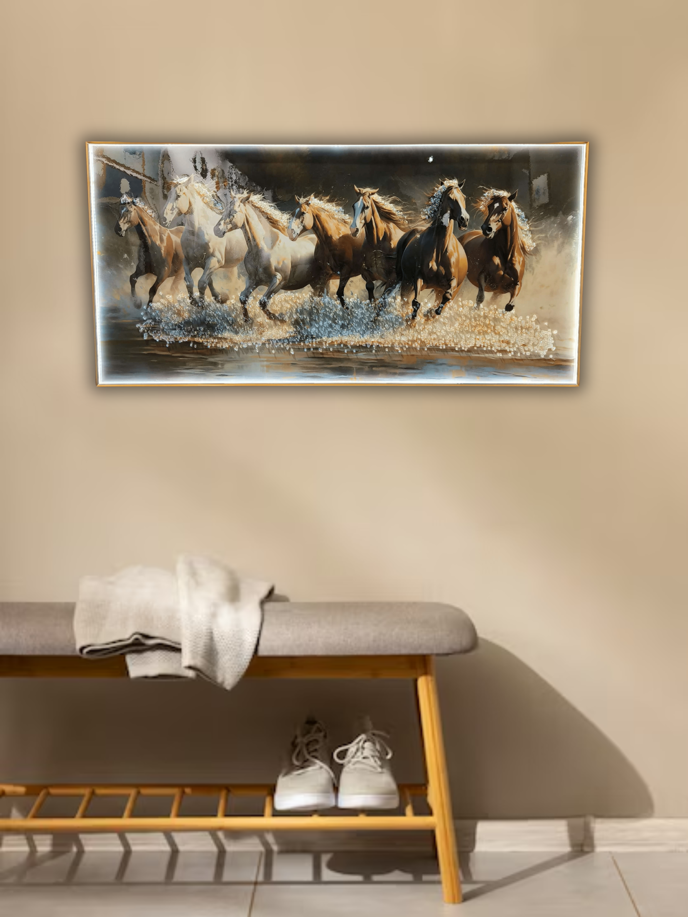 LED Crystal Paintings Thunder of the Seven Running Horses Crystal Glass paintings