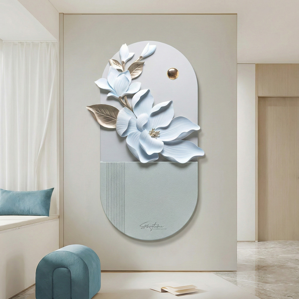 3D Magnolia Flower Wall Art – Luxury Resin Floral Relief Panel