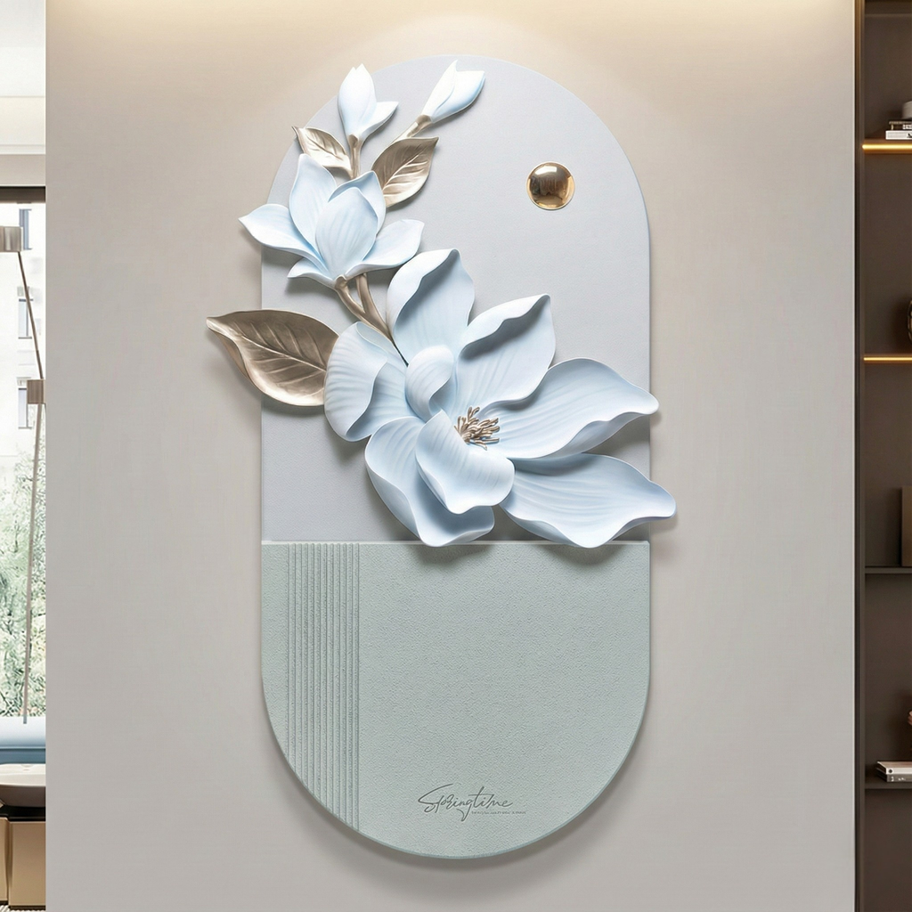 3D Magnolia Flower Wall Art – Luxury Resin Floral Relief Panel