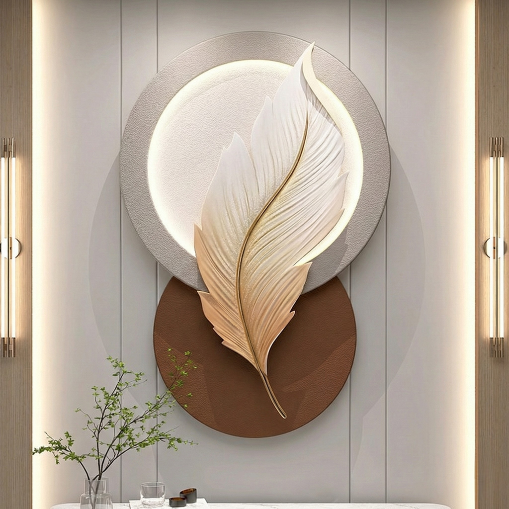 3D Feather Wall Art – Luxury Resin & Metal Relief Panel
