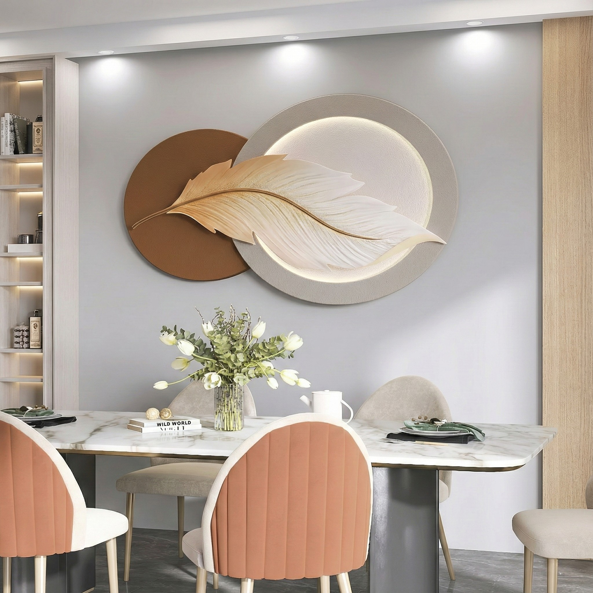 3D Feather Wall Art – Luxury Resin & Metal Relief Panel