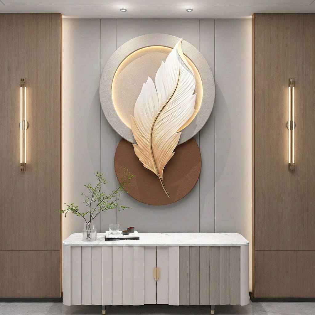 3D Feather Wall Art – Luxury Resin & Metal Relief Panel