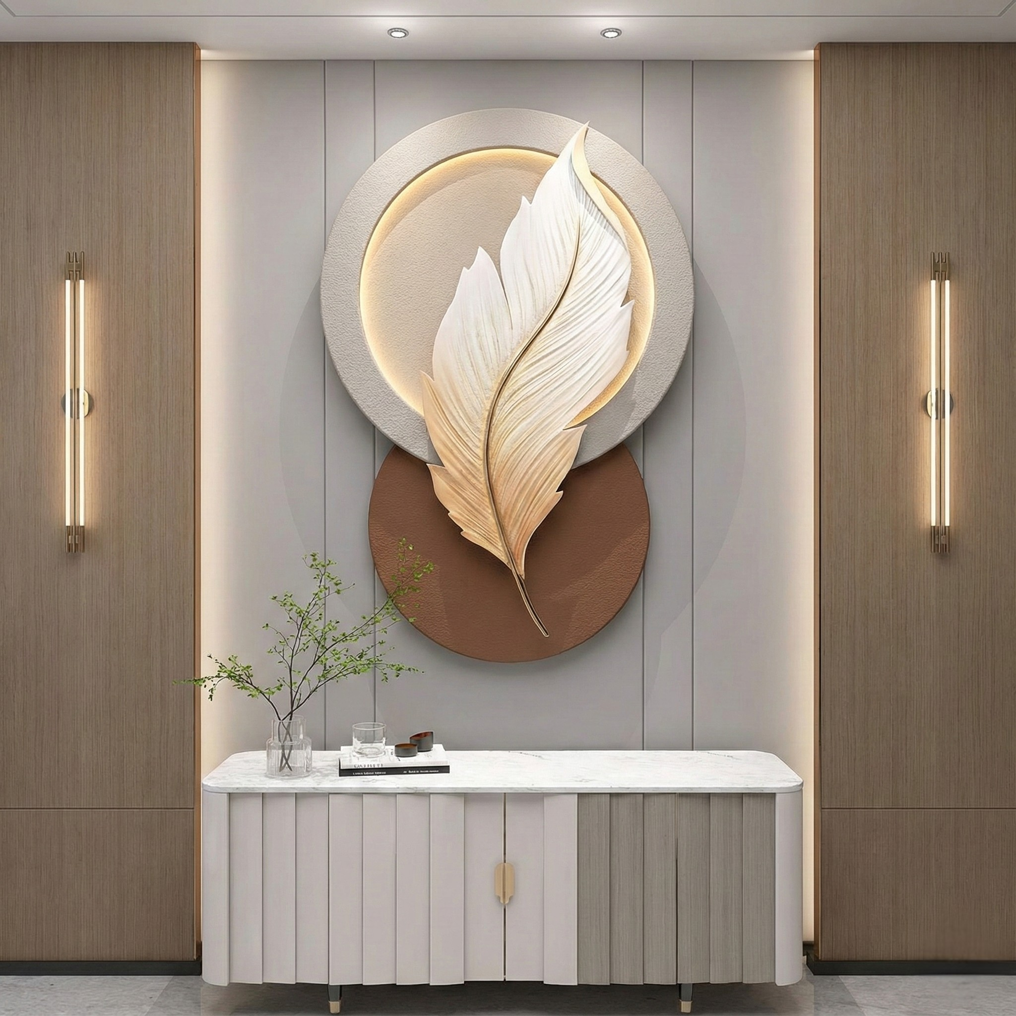 3D Feather Wall Art – Luxury Resin & Metal Relief Panel
