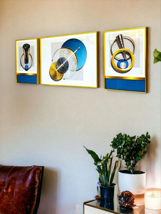 Crys Luxury 3-Piece Abstract Wall Art - Blue & Gold