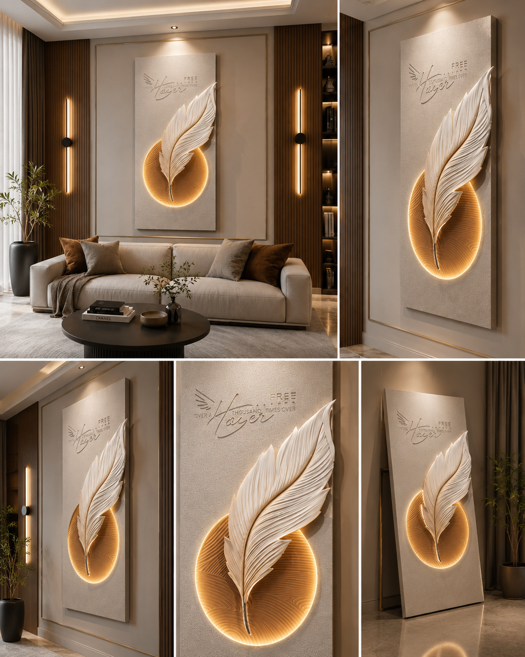 Luxury Feather LED Wall Decor | Premium 3D Illuminated Wall Art