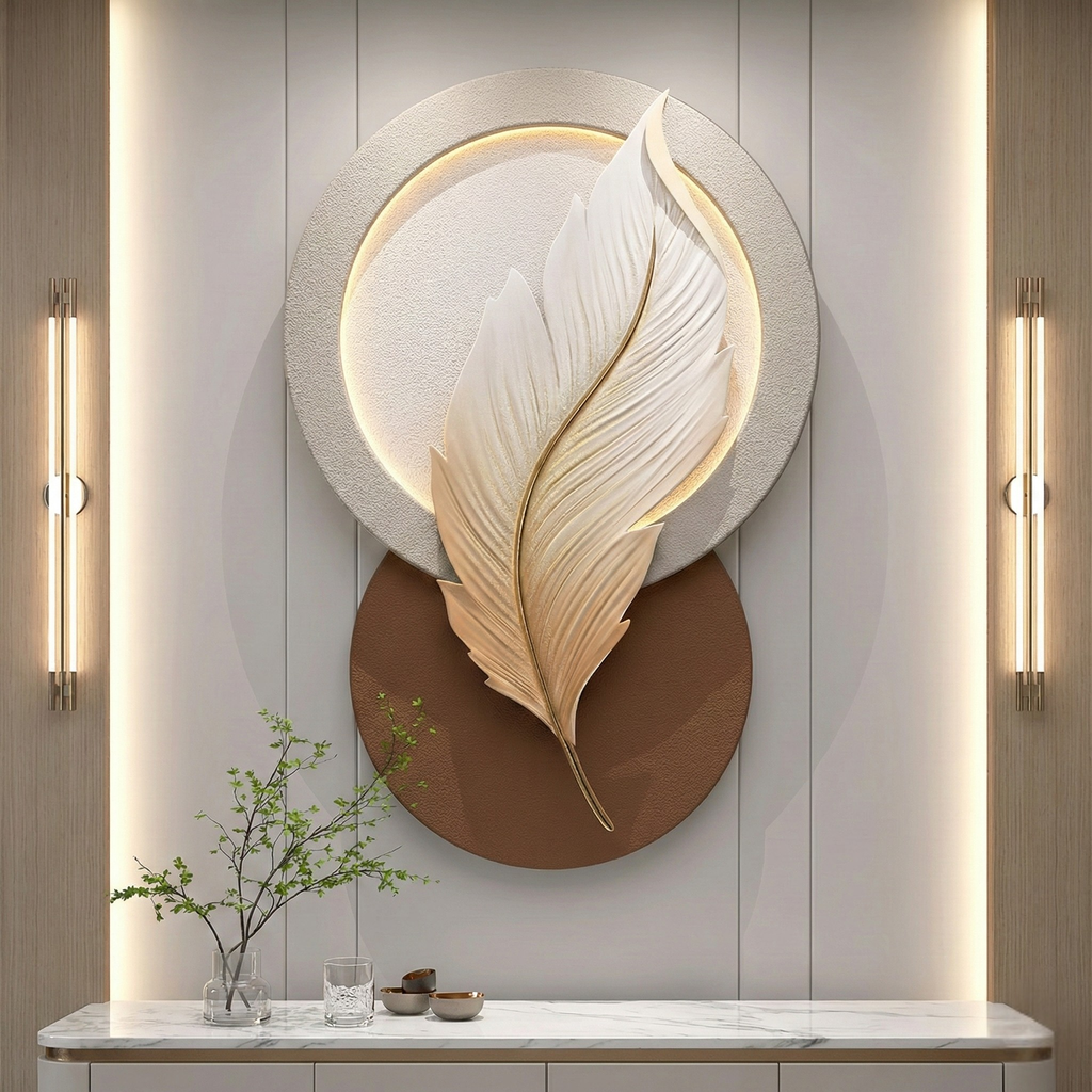3D Feather Wall Art – Luxury Resin & Metal Relief Panel